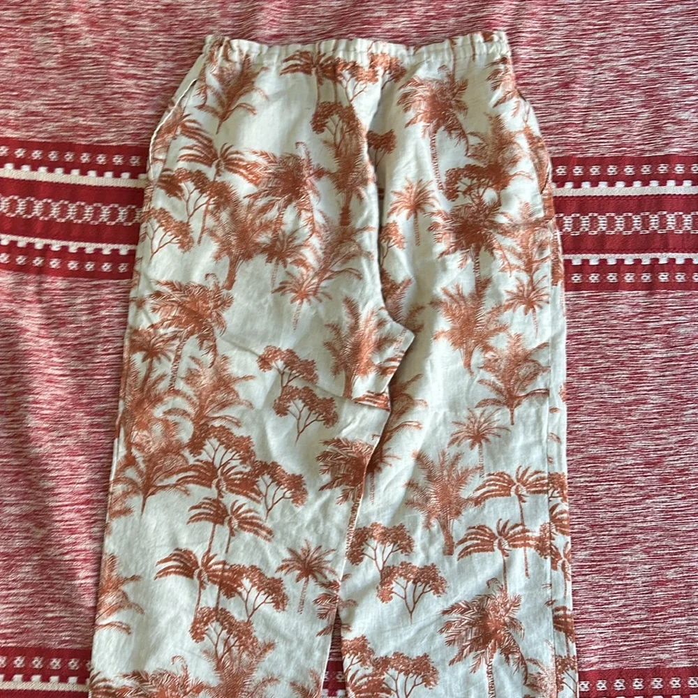 Vintage Jamaica Bay Linen Palm Tree Print Pants Size Medium - Picture 6 of 7
